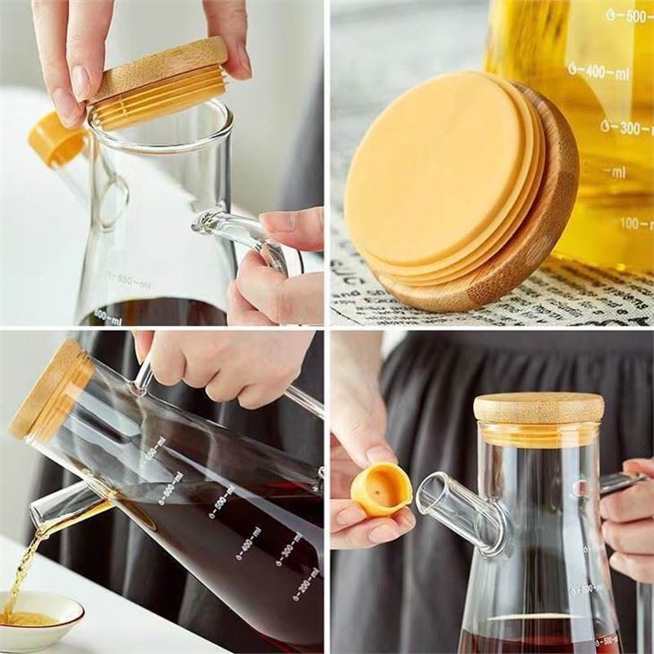 900ml Bamboo-covered Glass Oilcan With Handle
